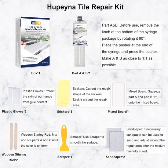 Bad Reparatie Set - Acryl Kuip Vuller - Oppervlak Herstellen - Hardt Waterdicht Uit - 80 Gram Totaal - Wit — afbeelding 2