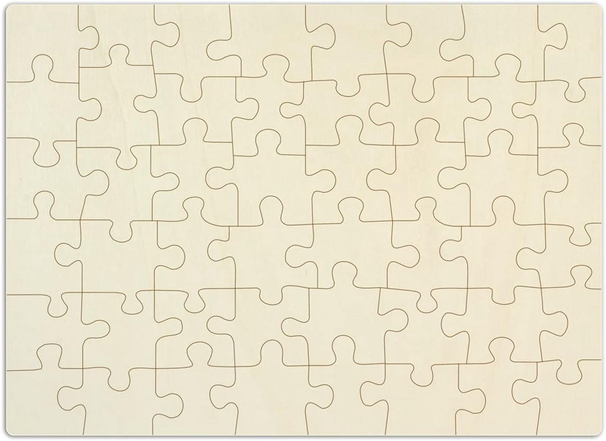 Houten Puzzel Blanco - Zelf Ontwerpen - Knutselen en Decoreren - Inclusief Sjabloon - 40 x 29 cm