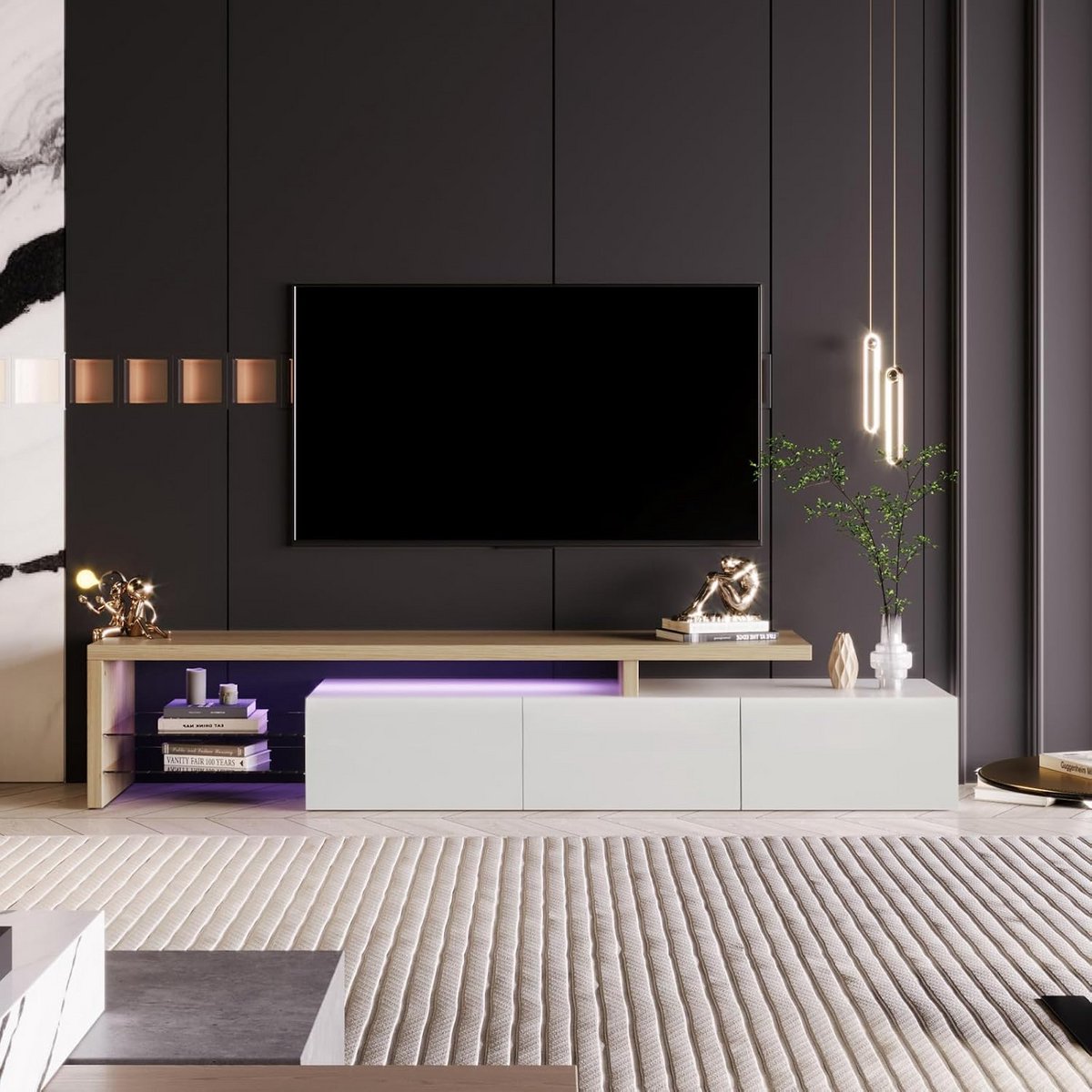 TV Meubel - Dressoir Kast - Woonkamer Entertainment - Variabele LED Verlichting - 200 x 39 x 42 cm - Wit