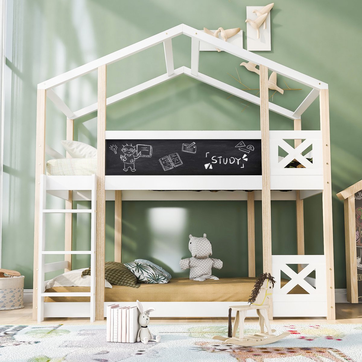 Kinderbed in boomhutstijl – met ladder – afmetingen 90 x 200 cm – hoogslaper voor kinderen