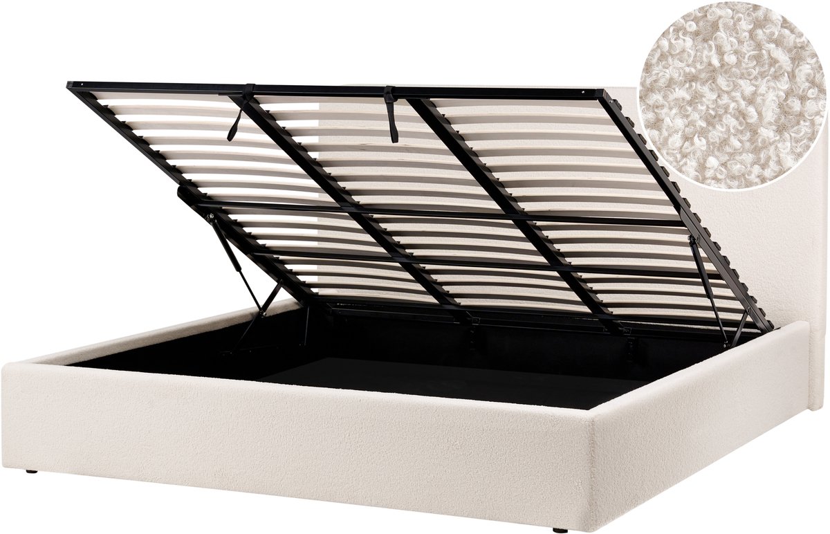BELIANI BRENON - Bed met opbergruimte - Gebroken wit - 180 x 200 cm - Bouclé