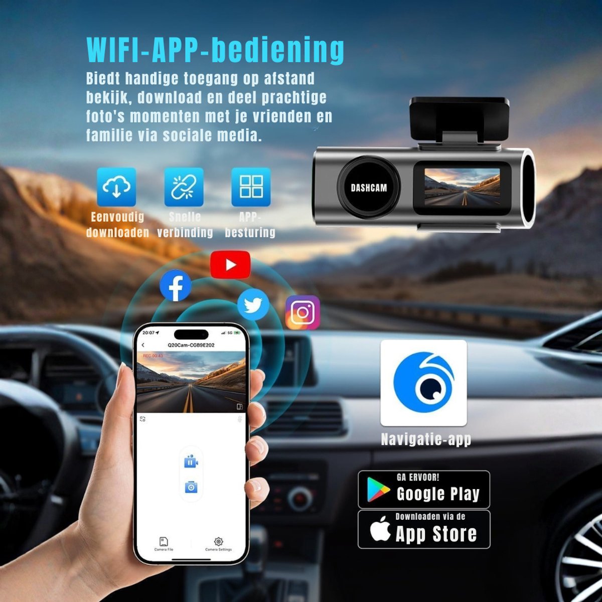 DnA® Dashcam - Dashcam Voor Auto - Dashcams - Dashcam Voor Auto Voor en Achter - Dashcam Draadloos - Zwart - 4cm x 10cm x 5cm – foto 5
