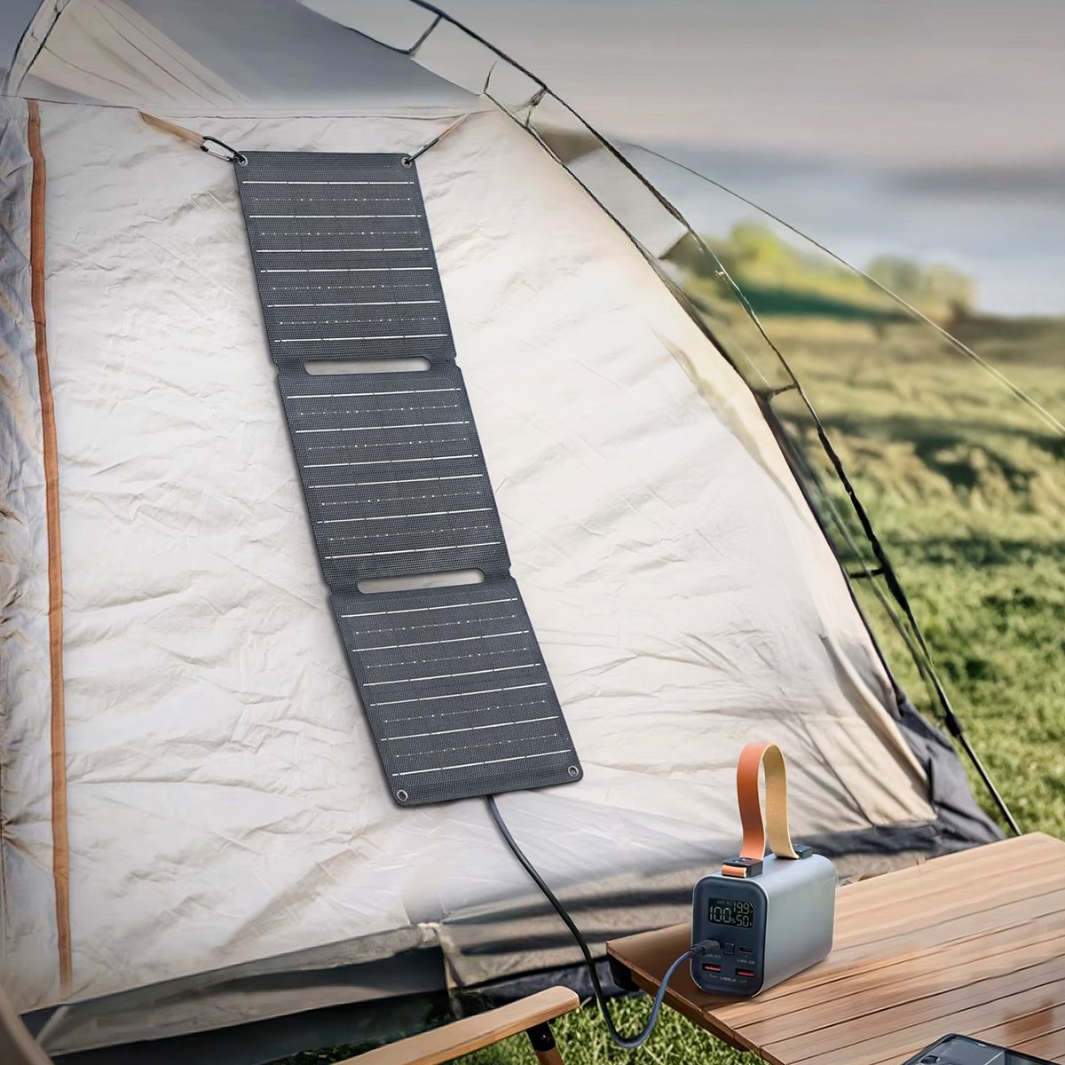 Tech Essentials 30W Draagbaar Opvouwbaar Zonnepaneel - USB & DC Output - Draagbaar - Mini - Outdoor Solar Charger voor Smartphone - Lichtgewicht - Compact — cadeau in Sport & Outdoor - foto 2