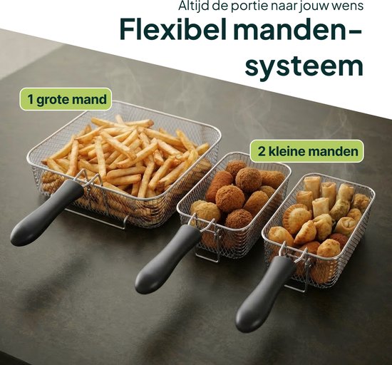 Frituurpan - 5 Liter - 3 Manden - Kijkvenster - Friteuse - Koude Zone - Zwart- Vivid Green