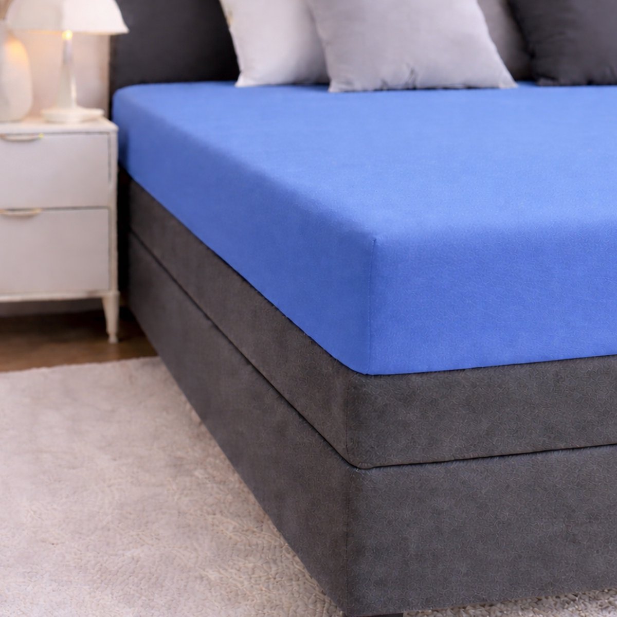 24-Bedding - Jersey Hoeslaken - 100% katoen - Lits Jumeaux - 160x210 cm - midden Blauw - 30 cm