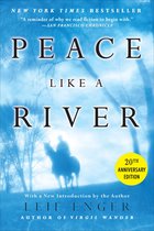 Boek "Peace Like a River" met een silhouet van een ruiter te paard tegen een blauwe, nevelige achtergrond. "20th Anniversary Edition"