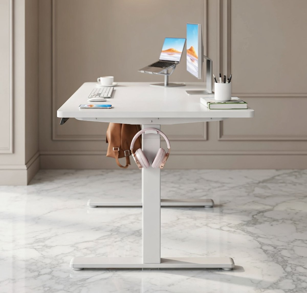 Ergonomisch Elektrisch In Hoogte Verstelbaar Bureau 120x80 cm – Huis & Tuin | Silent Motor, 100 kg Draagkracht, Modern Metalen Frame, Kabelmanagement, Zit-Sta Bureau, Programma-geheugen, Wit house&garden