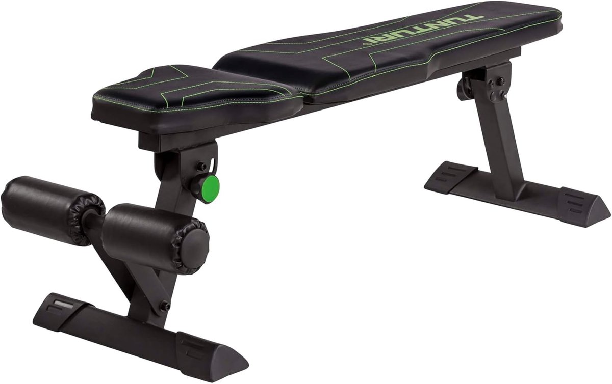 Halterbank - Fitnessbank Trainingsbank - Krachtraining Thuis - Opklapbaar Met Beenrollen - 143 x 43 x 44 cm - Zwart Groen