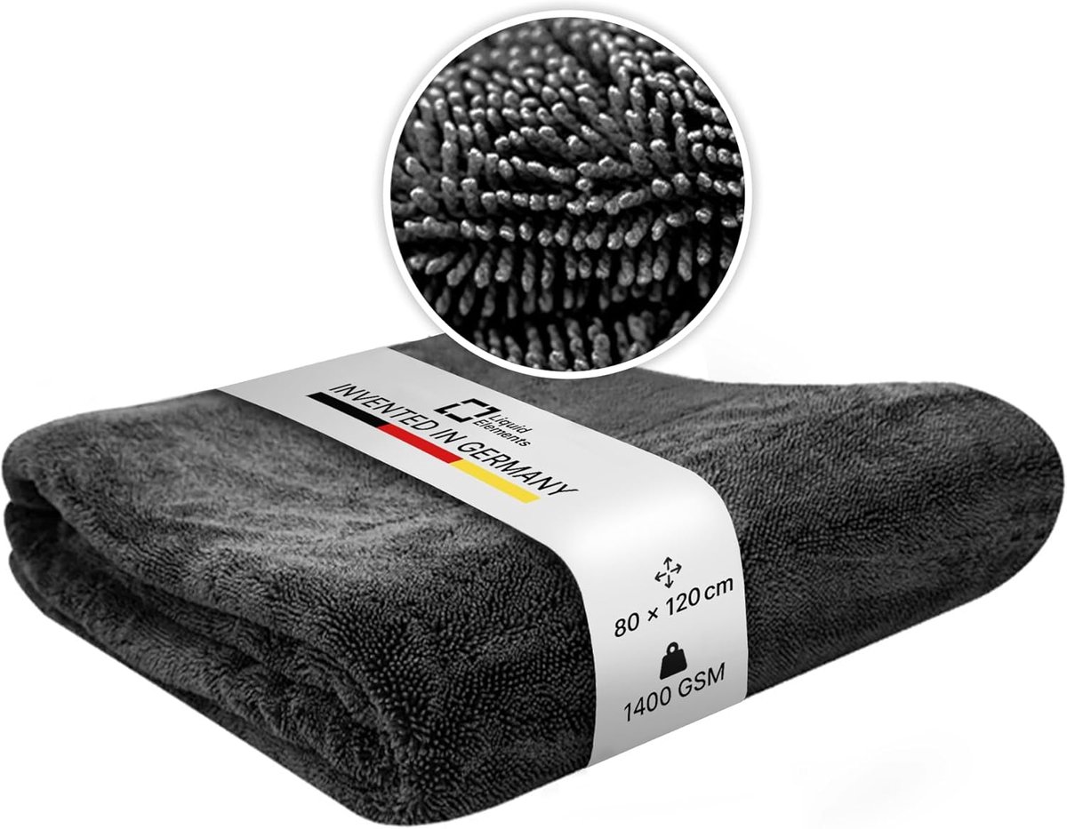 Autodroogdoek XL - Microvezeldoek Auto - Auto Drogen - Extreem Absorberend - 120x80cm - Zwart