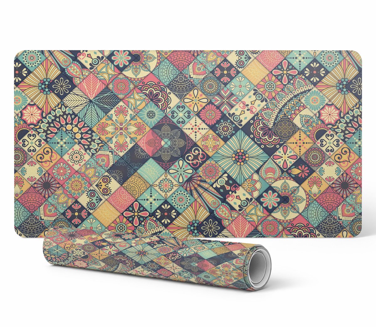 Beschermende vinylmat voor bedrijven en kantoren, bloemenpatchwork, 100x50 cm