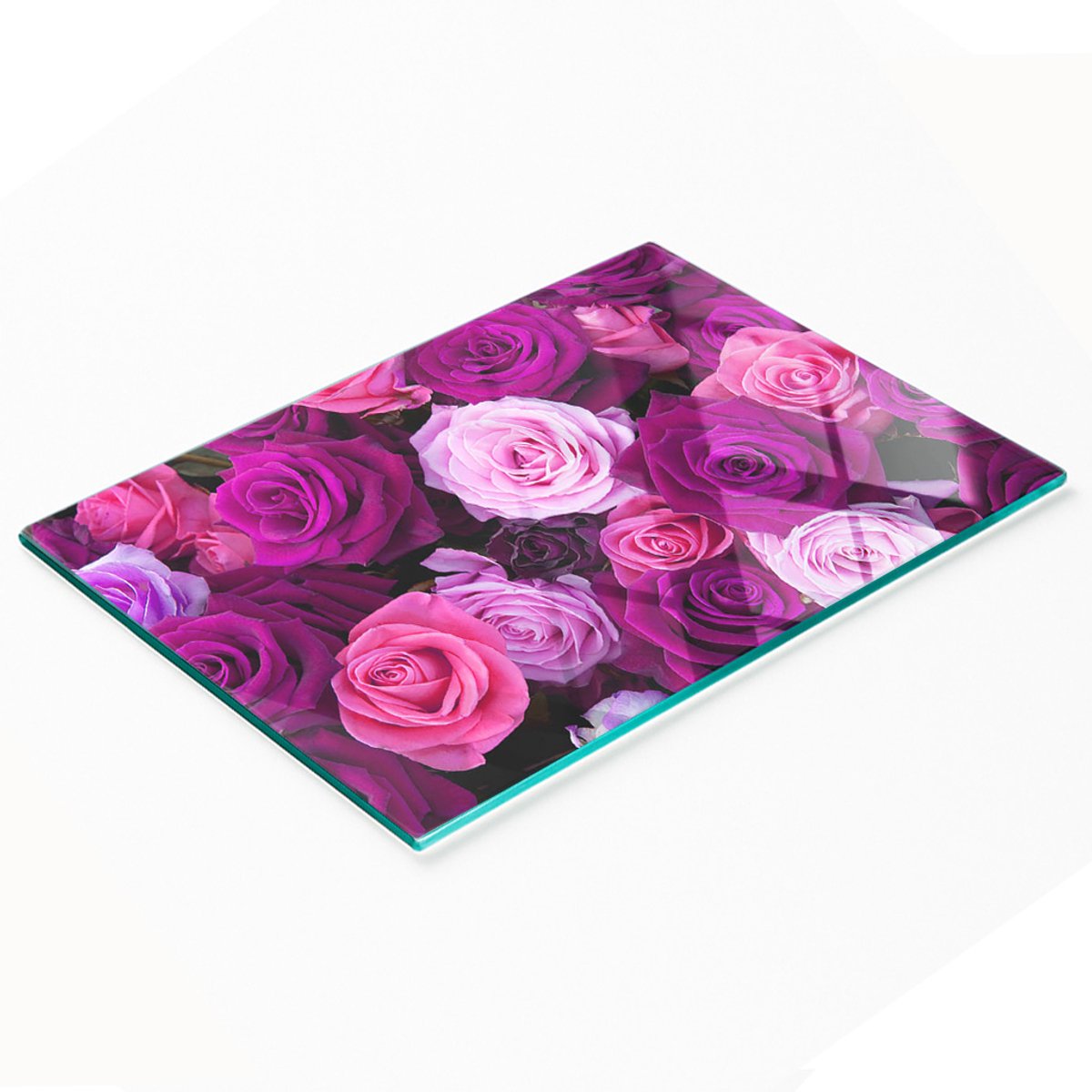 Serveerplank van gehard glas met rozenmotief, 80x52 cm