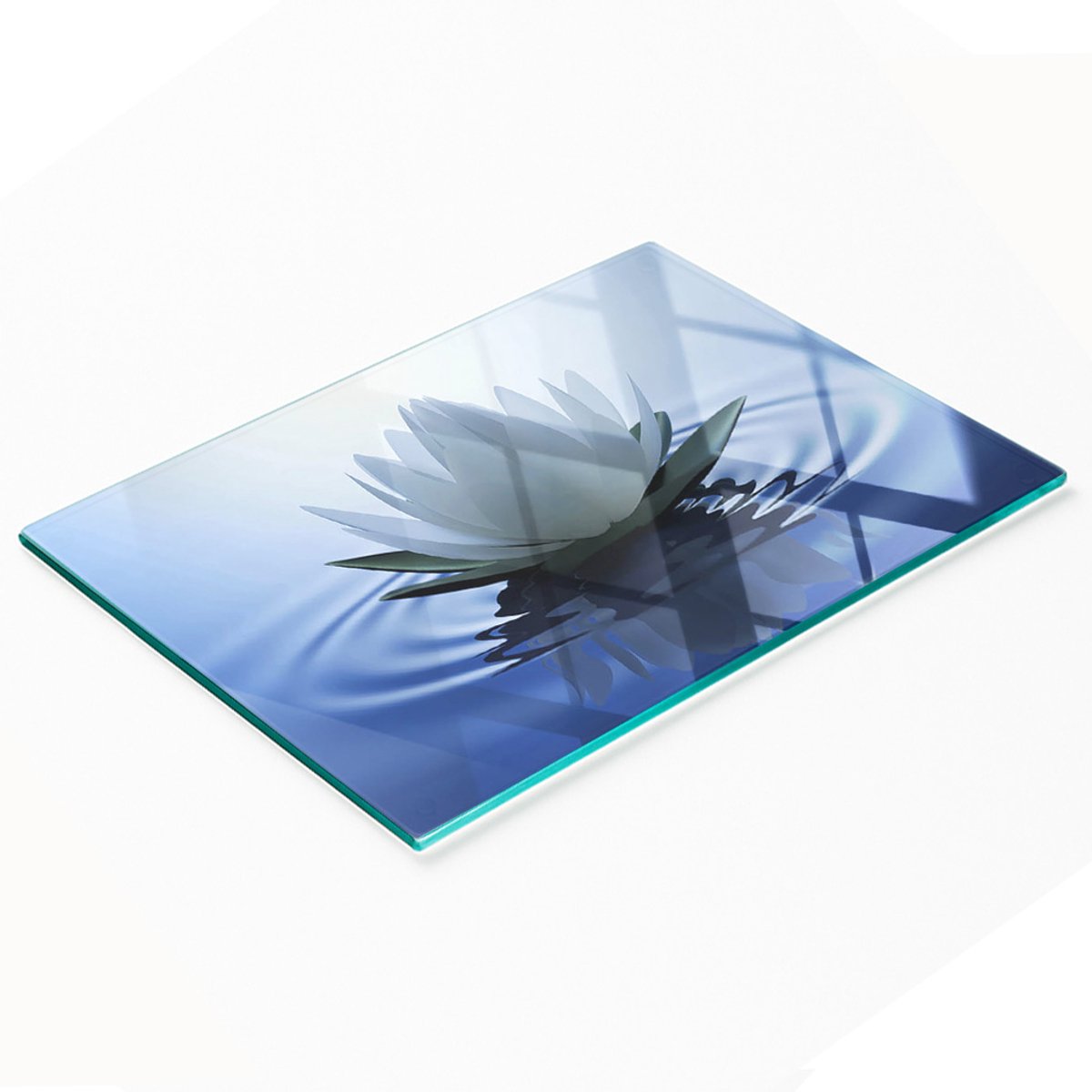 Gehard multifunctioneel decoratief bord van glas met waterleliemotief, 80x52 cm