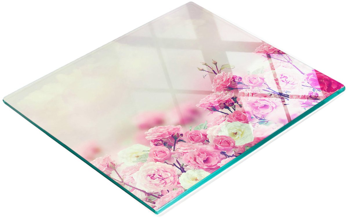 Glazen snijplank met afbeelding van wilde rozen, 60x52 cm