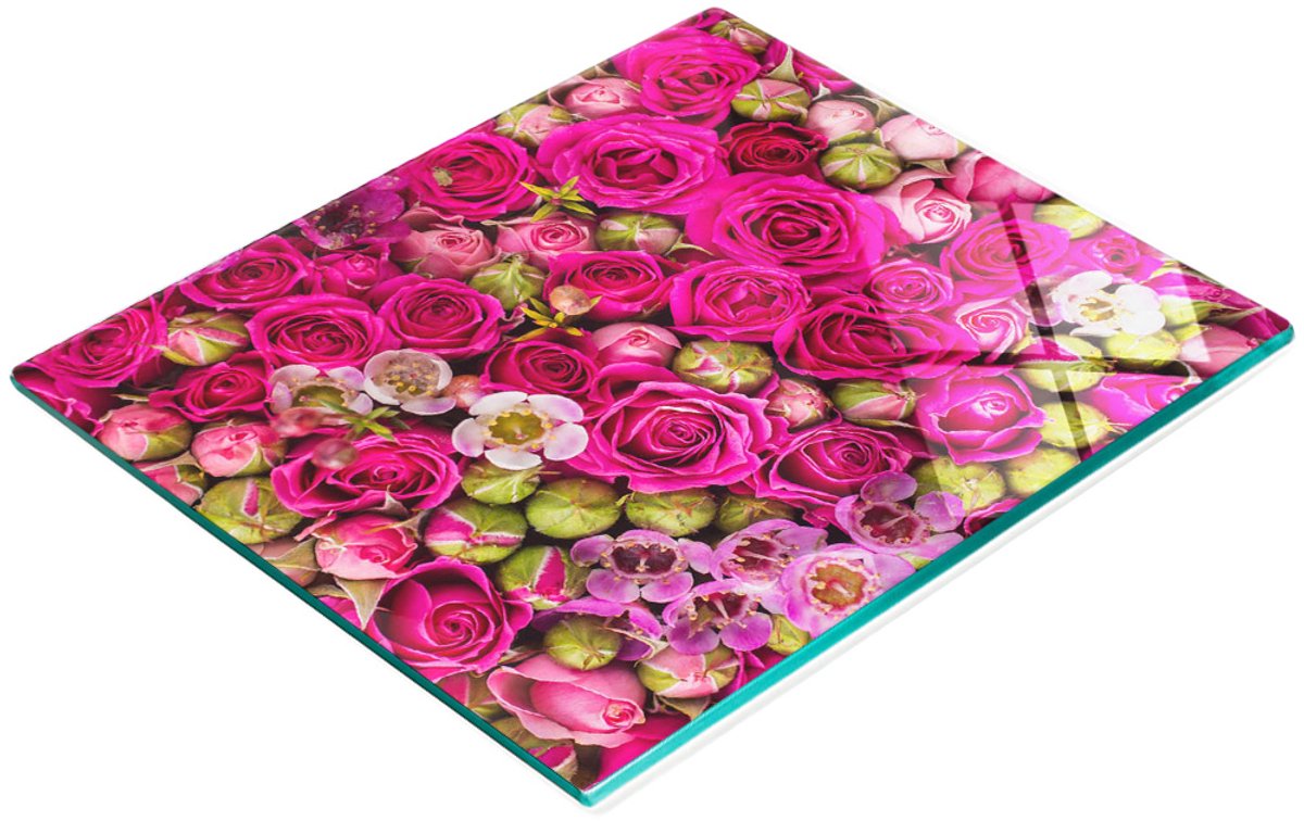 Keuken serveerplank van gehard glas met rozenmotief, 60x52 cm