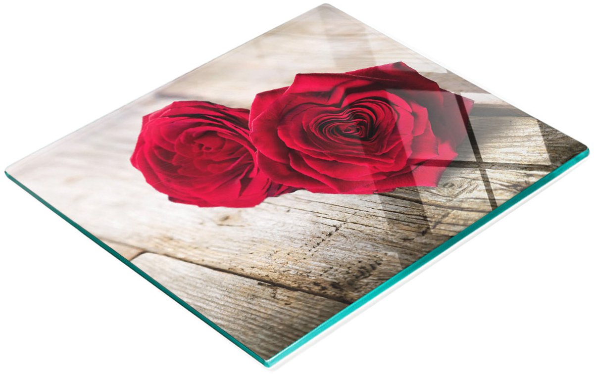 Multifunctionele decoratieve glazen snijplank voor de keuken, rozen op hout, 60x52 cm