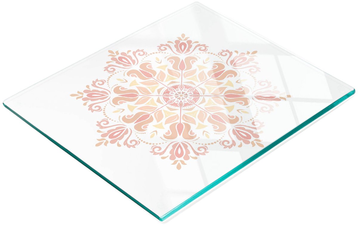 Multifunctioneel decoratief glazen keukenbord/ornament 60x52 cm