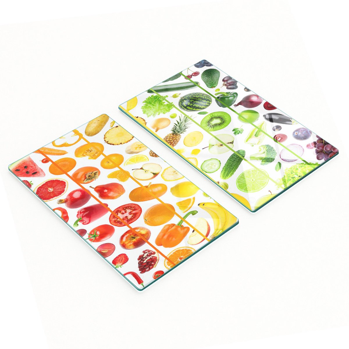 Glazen snijplanken met afbeeldingen van fruit en groenten, 2x30x52 cm