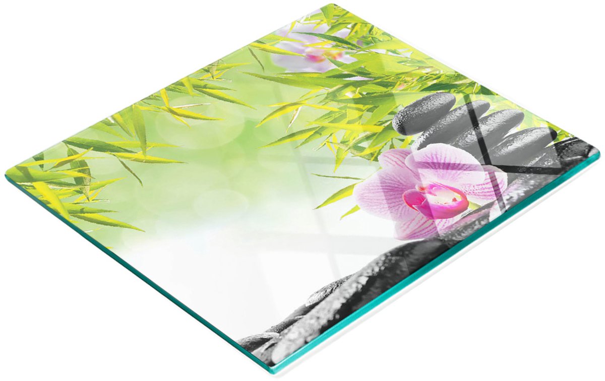 Stijlvol en duurzaam glazen bord met bamboe- en orchideeënprint, 60x52 cm