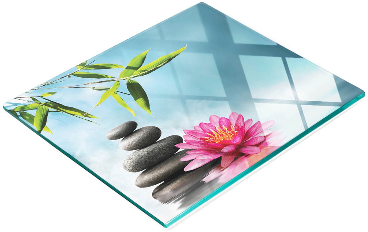 Bord van gehard glas met decoratief waterleliepatroon en steentjes, 60x52 cm
