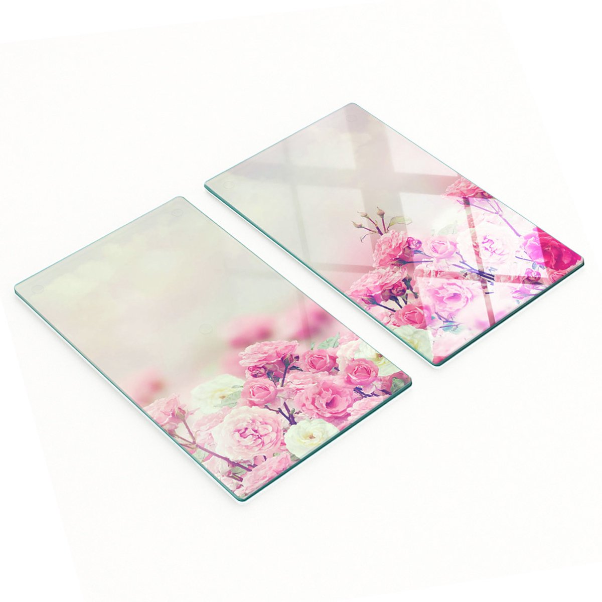 Set van twee glazen snijplanken met wilde rozenmotief, 2x30x52 cm