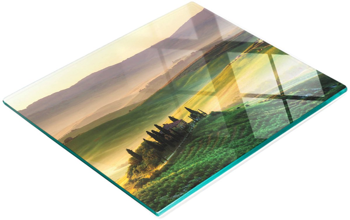 Decoratieve glazen snij- en serveerplank, Toscaans panorama, 60x52 cm