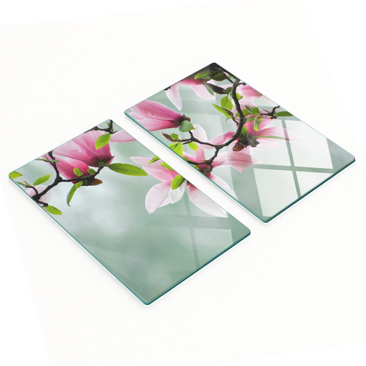 Keukenplanken van gehard glas met afbeeldingen, 2 stuks, Magnolia, 2x30x52 cm