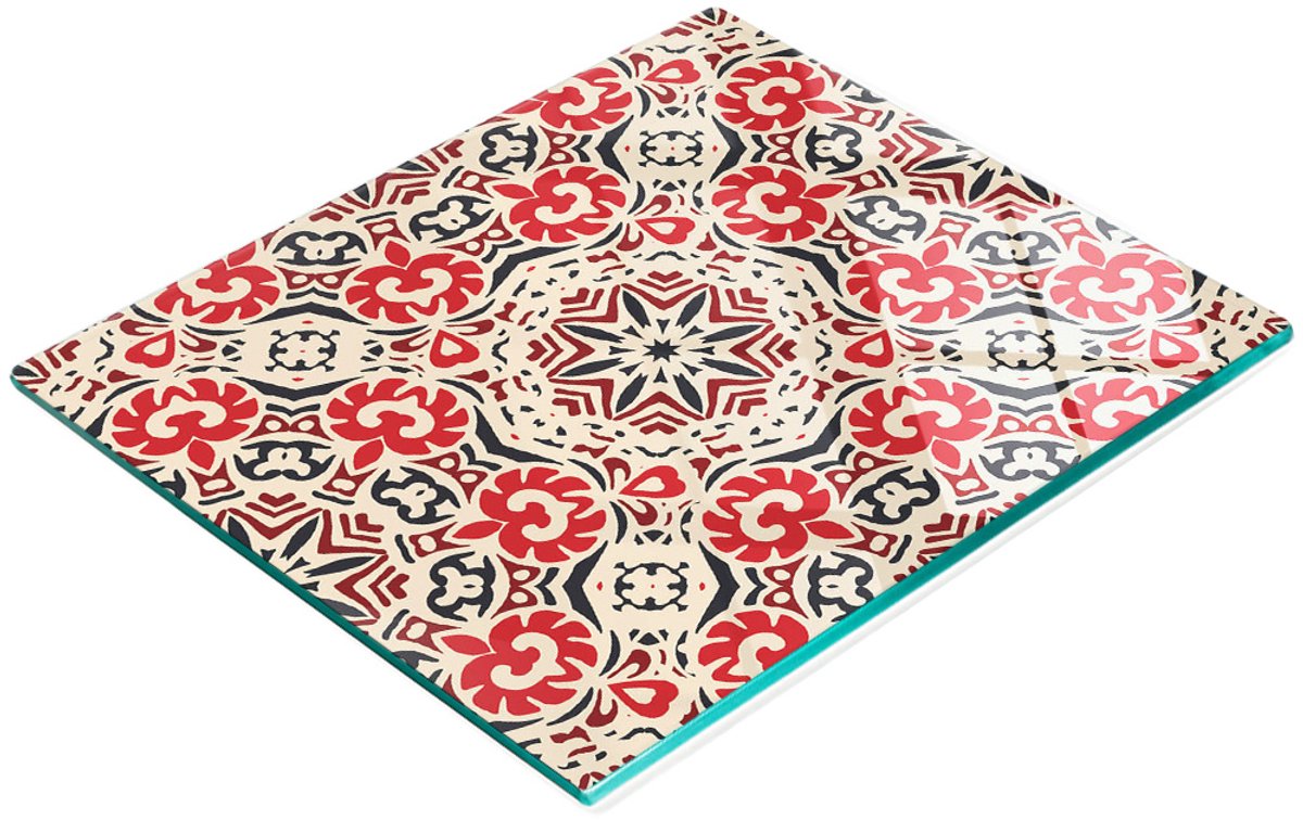 Multifunctionele decoratieve glazen keukenplank met etnisch patroon, 60x52 cm
