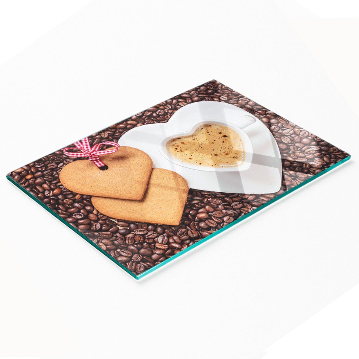 Duurzame en stijlvolle glazen snijplank met koffie- en peperkoekpatroon, 80x52 cm