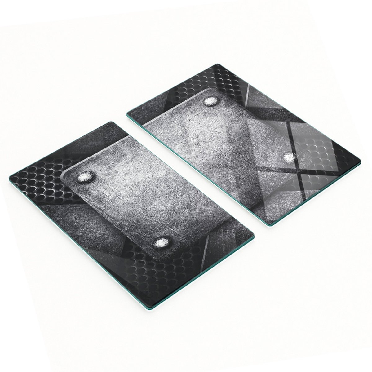 Set van twee decoratieve glazen keukenplanken met metaalpatroon, 2x30x52 cm