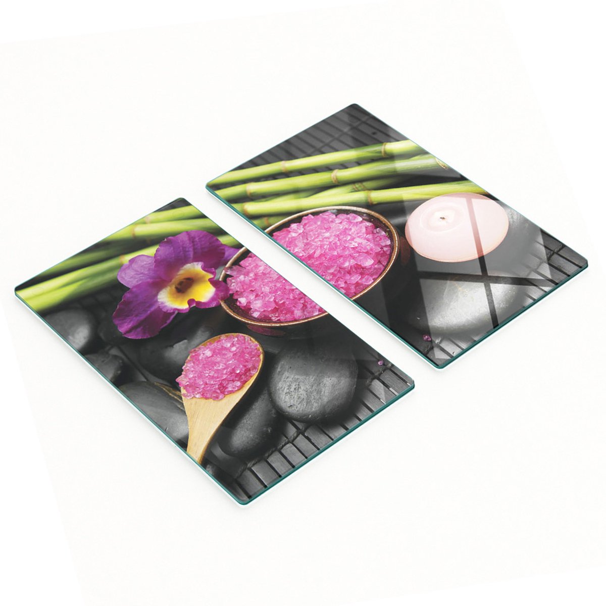 Duurzame en stijlvolle glazen planken met orchideeënpatroon en zensteen, 2x30x52 cm