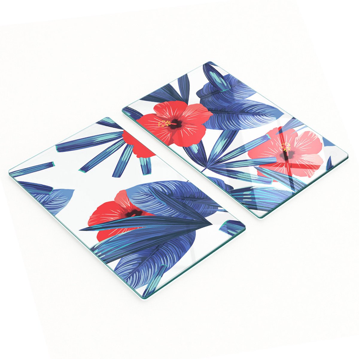 Decoratieve snijplanken van gehard glas met rode hibiscusprint, 2x30x52 cm