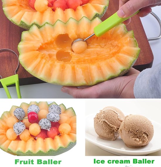 Multifunctionele meloensnijder - Meloenbolletjesmaker - 4-in-1 fruitvormgereedschap - Fruitsnijder & ontkerner - Ideaal voor het vormgeven van fruit van Merkloos — afbeelding 5