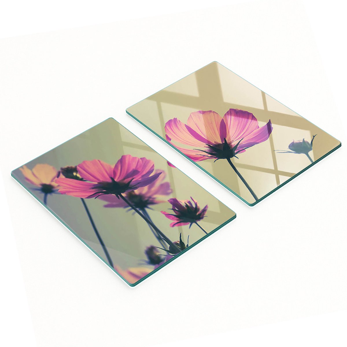 Glazen snijplanken met roze bloemenmotief, 2x40x52 cm