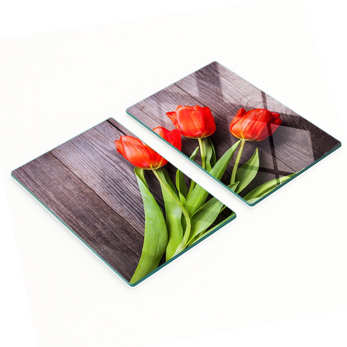 Multifunctionele decoratieve glazen borden met rode tulpen, 2x40x52 cm