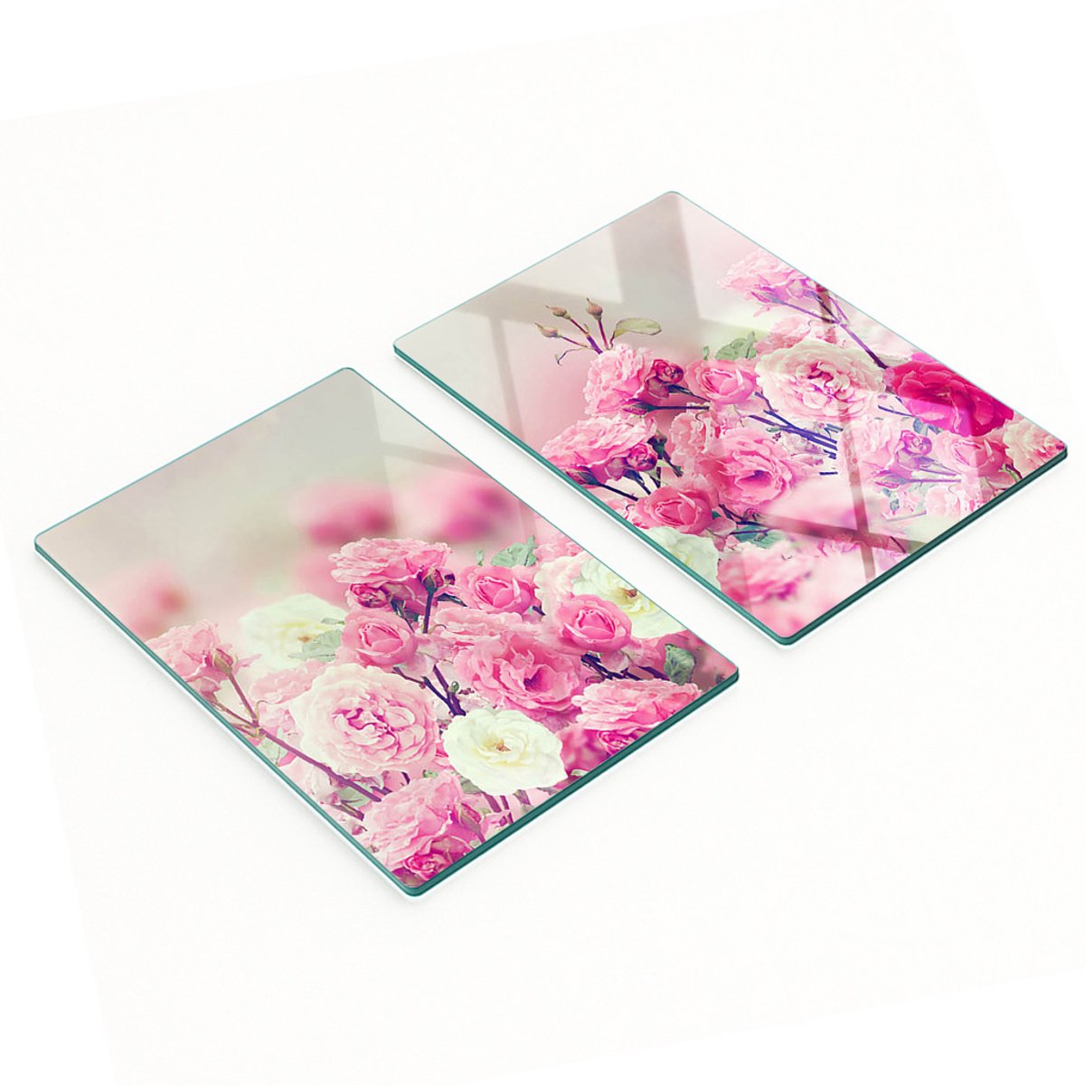 Set van twee glazen snijplanken met wilde rozenmotief, 2x40x52 cm