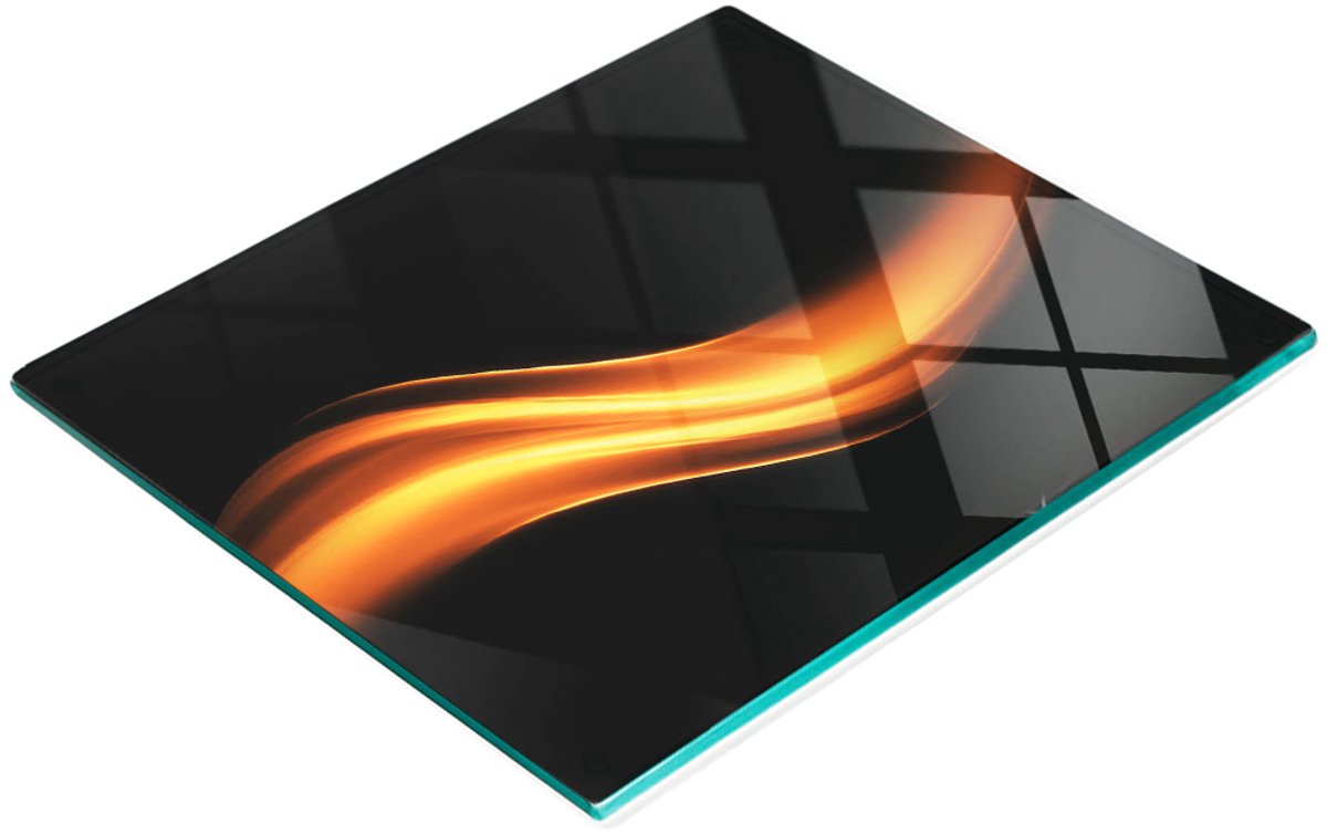 Keukenplank van gehard glas met decoratieve afbeelding van een gouden golf, 60x52 cm