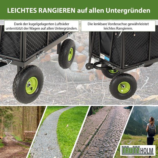 Tuintrolley afneembaar zeil 550 kg handkar opvouwbare traliewanden luchtbanden wielen aanhangwagen functie — afbeelding 4