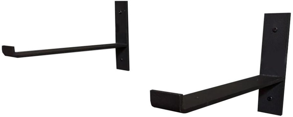 FLE - Massief stalen muurbeugel zwart 4 bij 21 cm en hoogte 15 cm - Set van 2 stuks