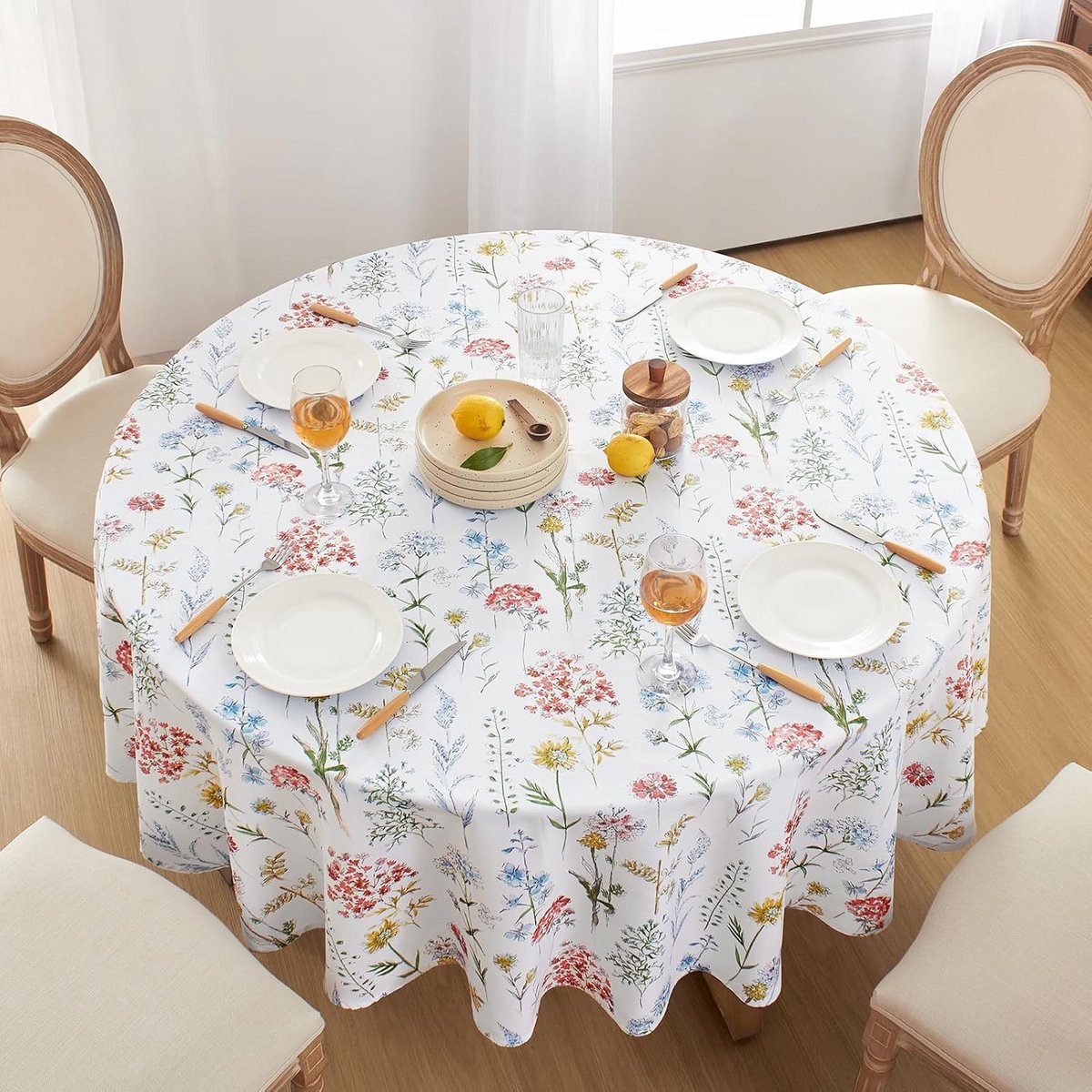 Ronde Tafelkleed met Lente Bloemen Print 140 cm - Afwasbaar en Stofafstotend