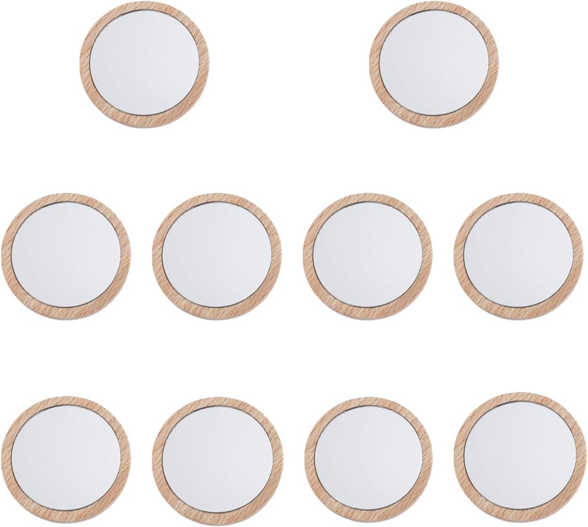10x Ronde Houten Handspiegel voor Make-up en Reizen - Draagbaar en Compact
