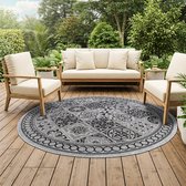 TAPISO Melissa Rond Tapis d'Extérieur & Intérieur Moderne Motif Mosaïque Aspect Sisal Terrasse Balcon Cuisine Tapis Gris Noir Résistant aux Intempéries OEKO-TEX 200x200