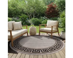 TAPISO Melissa Rond Vloerkleed Buiten & Binnen Zigzag Patroon Modern Tapijt voor Terras Balkon Keuken Grijs Beige Sisal Look Weersbestendig & OEKO-TEX 200x200