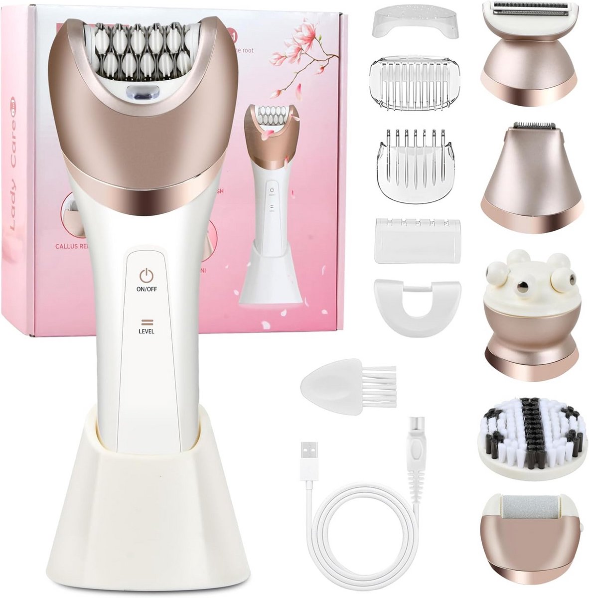 Elektrisch Scheerapparaat Dames 6-in-1 Epilator Waterdicht voor Bikini, Armen en Gezicht