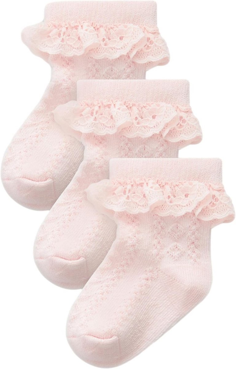 3 Paar Lieve Babysokjes met Kant - Zacht & Veilig voor Pasgeborenen