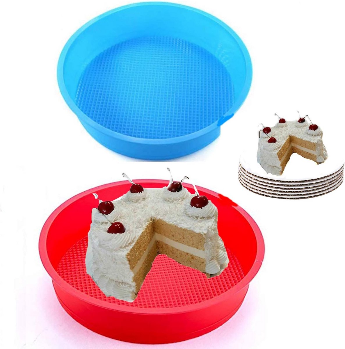 Set van 2 Ronde Siliconen Bakvormen voor Taart en Cake (9 Inch)