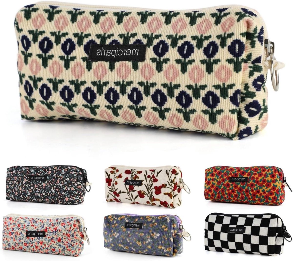 Etui in retrostijl van corduroy met ophangmogelijkheid - pennenetui en make-uptas - Stijl 4 - sleuteletui - lichtgewicht