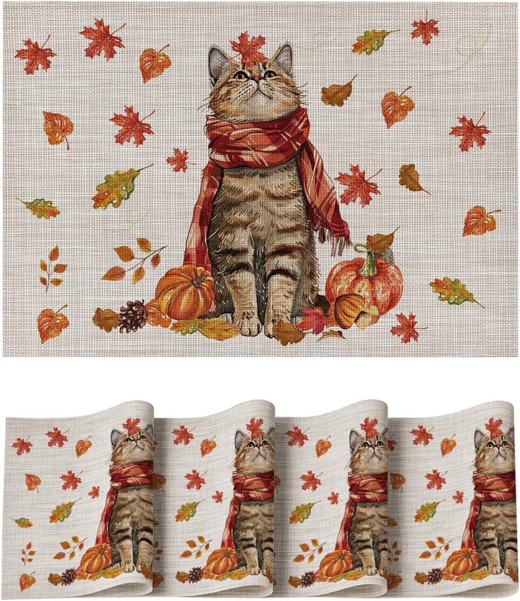 Set van 4 PVC Placemats Antislip Hittebestendig voor Keuken en Eettafel - Herfst Thema