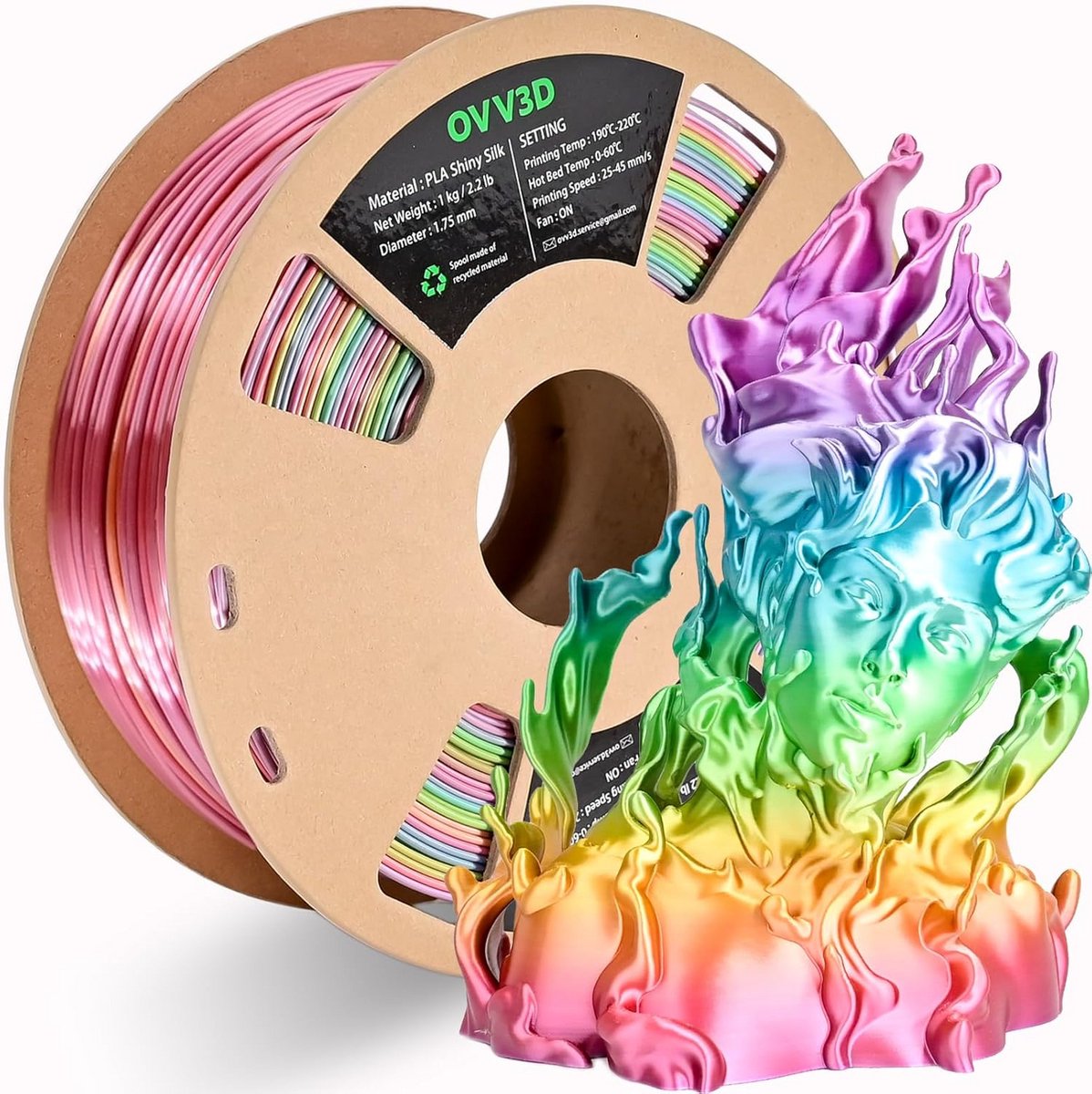 Glanzend Zijde PLA Filament 1.75mm voor 3D Printer, 1kg, Nauwkeurigheid +/- 0.02mm