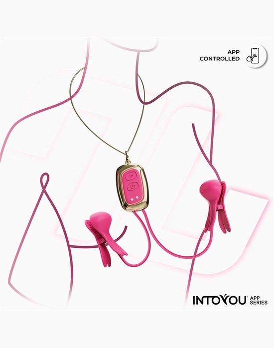 Roze tepelklemmen met ketting en abstracte borstlijn