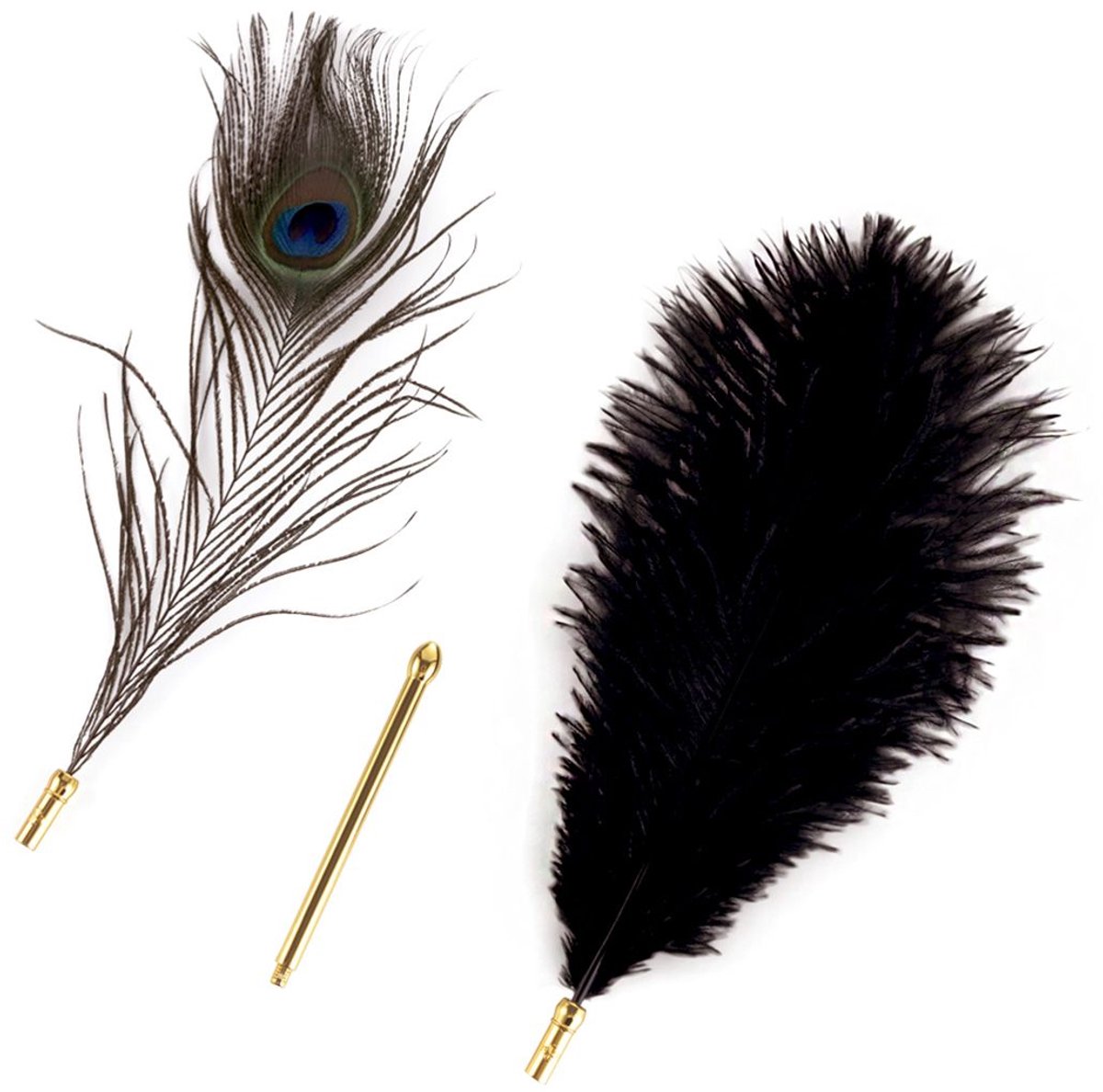 Sevanda - Natural Peacock Flirting - Veren Kietelaar met Verwisselbare Veren - Goud/Zwart